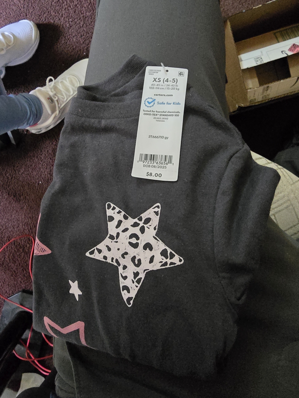 Carter's Black Tee with Pink Star Print